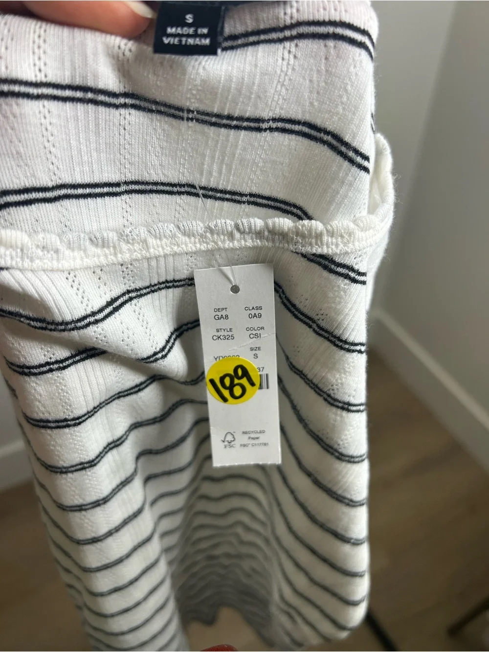 NWT J. Crew 100% Cotton Pointelle Knit White Black Striped Crew Neck T - Shirt